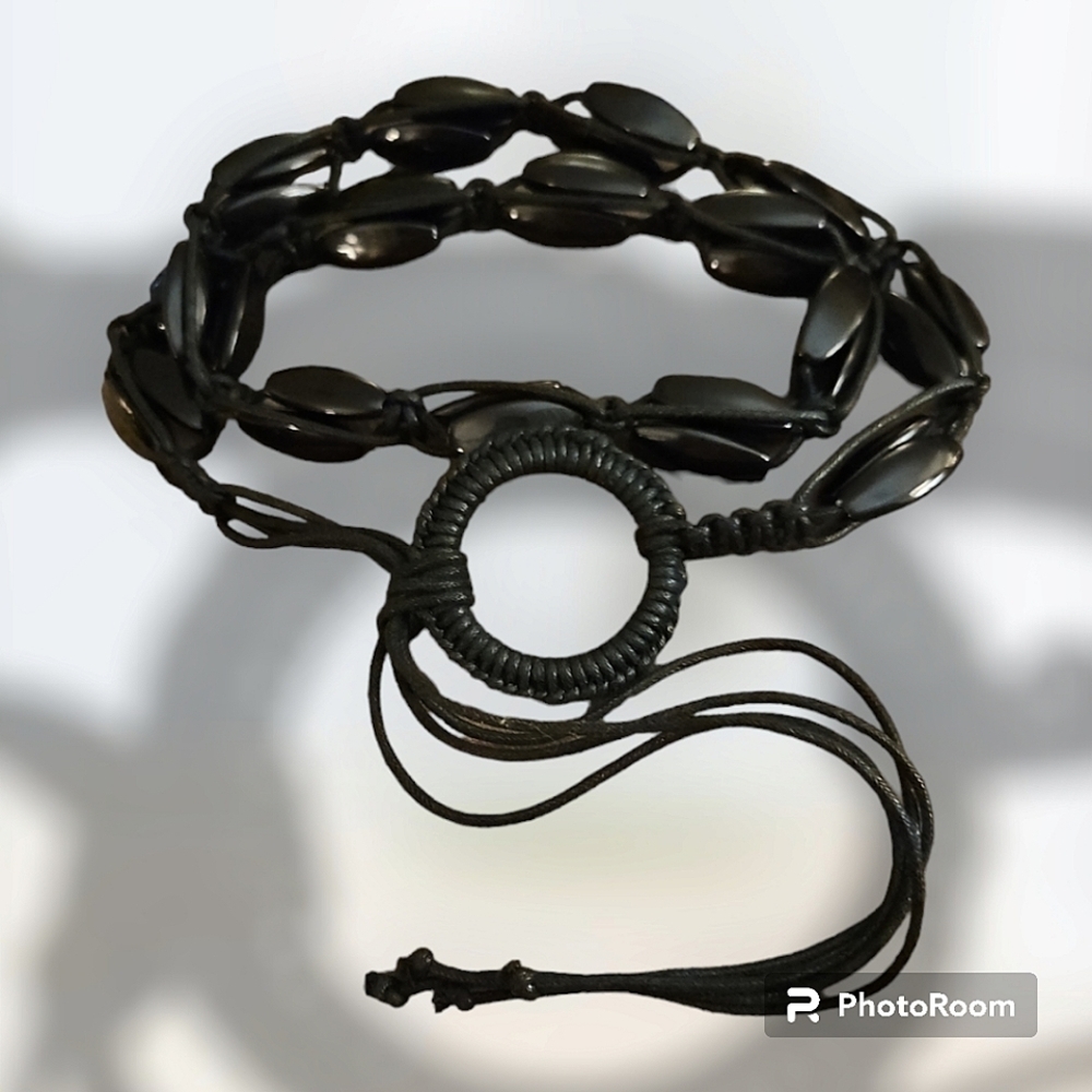 3/$30 Black Acrylic Beaded Macrame Belt